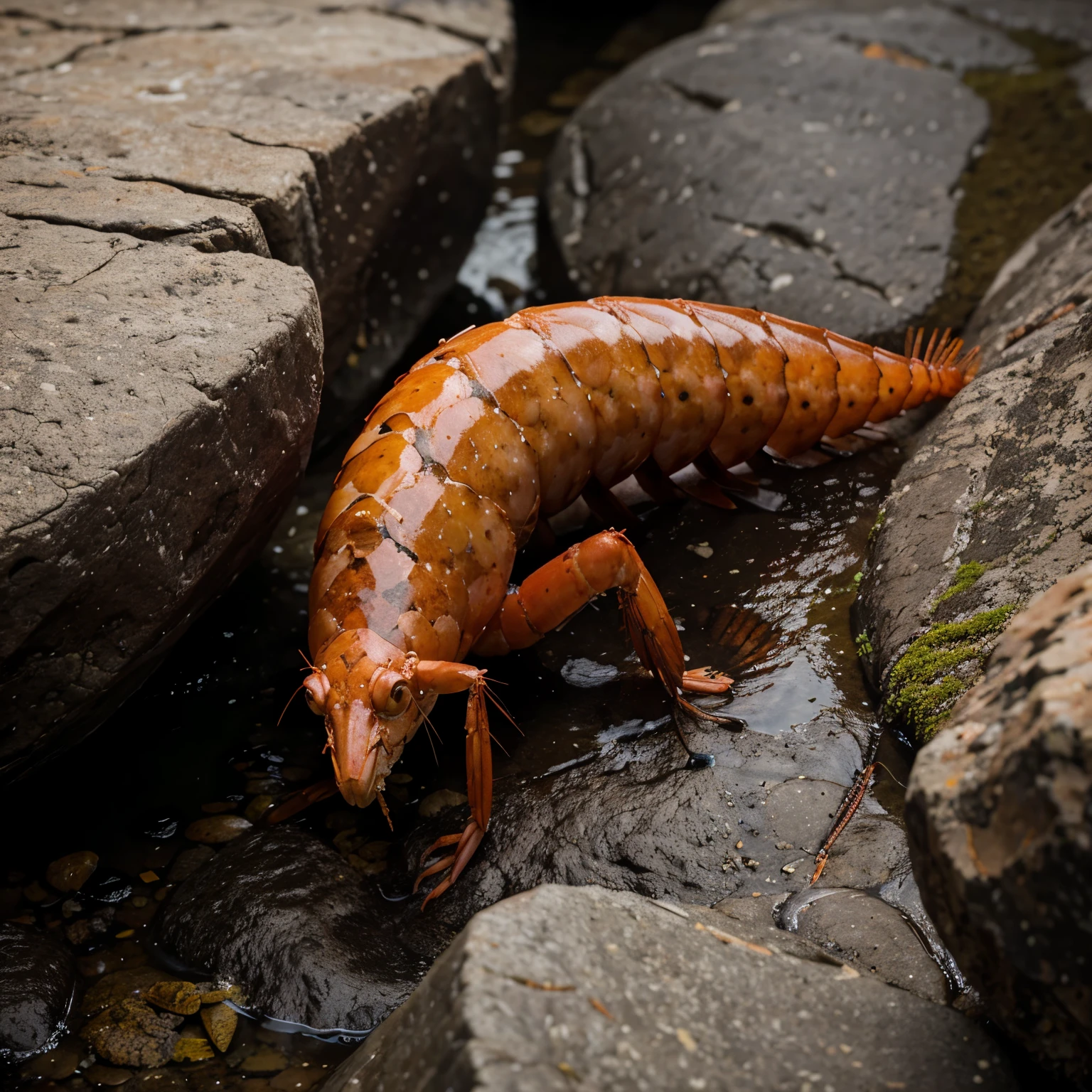 prawn behind a rock