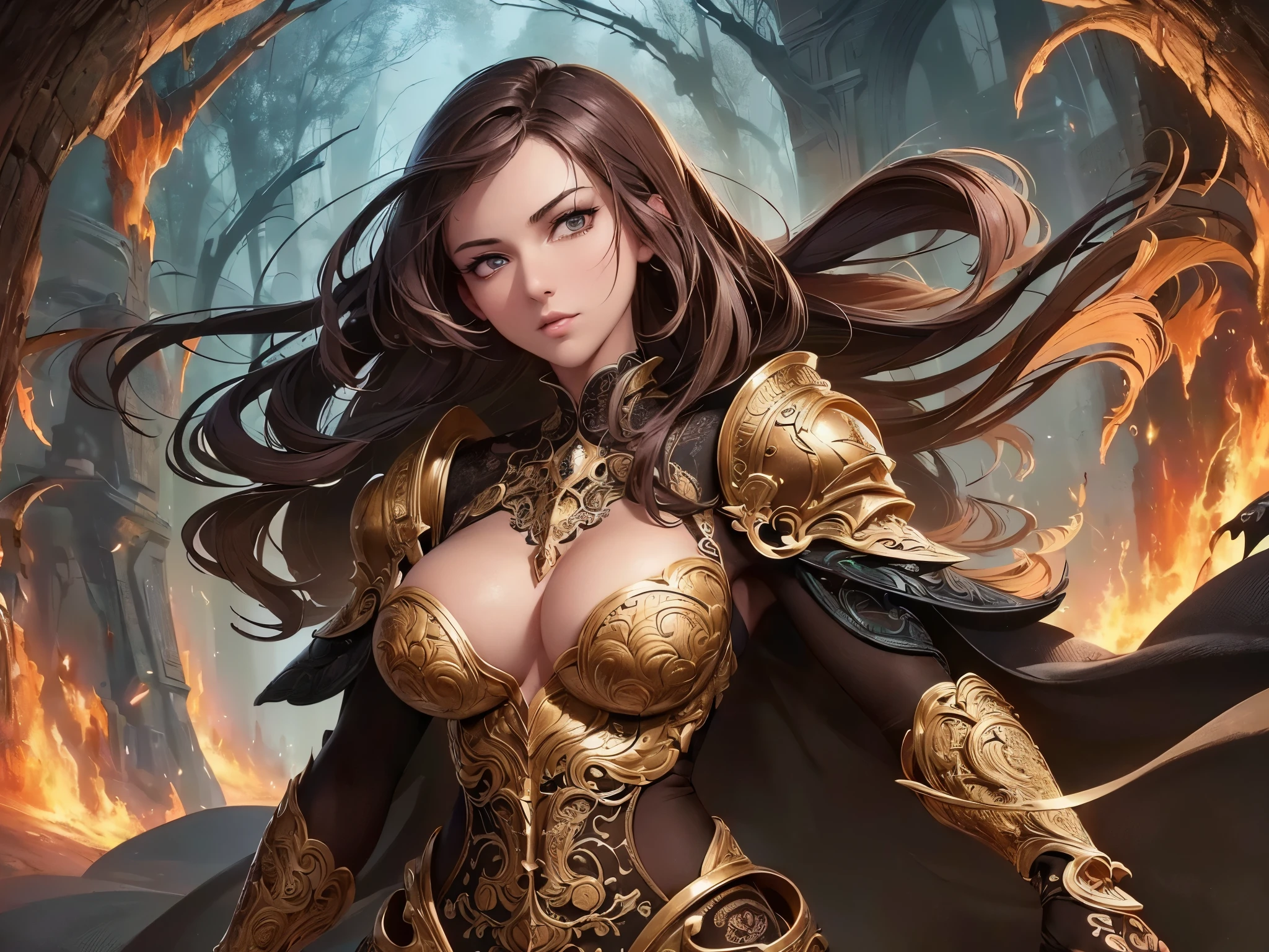 ((highest quality)),(Ultra-high resolution),(Very detailed),(Detailed Description),((The best CG)),(A masterpiece),Ultra-precise art,amazing drawing art,(Fantasy art with intricate detail:1.5), (woman:1.5),(Beautiful and well-proportioned face:1.4), Soldier, Fearless Heart, Mysterious Power, Fire of Battle, Wind