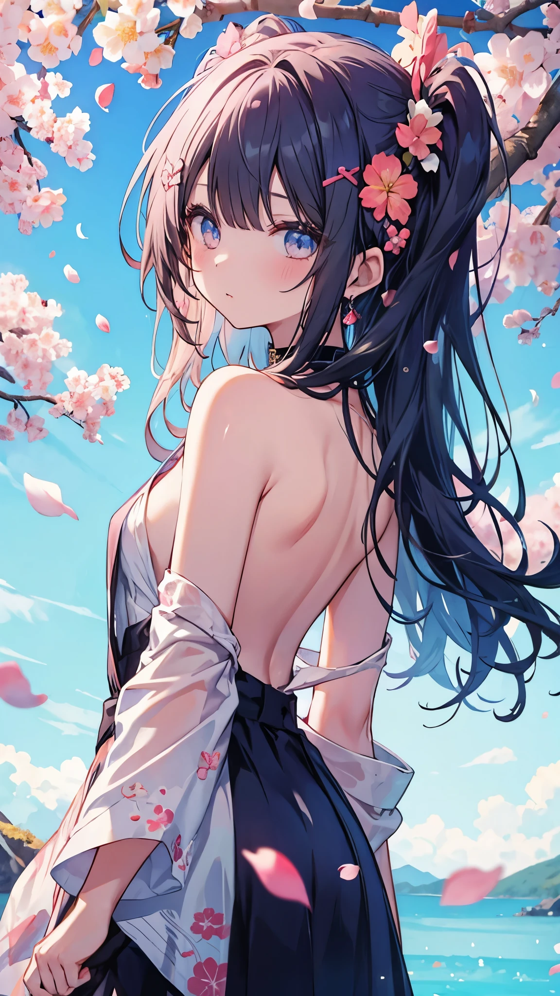 1 girl:1.2,vivid multicolored flower background, reflection, highlight and shadow, ray tracing, 100+ cherry blossoms,scatter petals,
nude,back shot, small breasts,distant shot