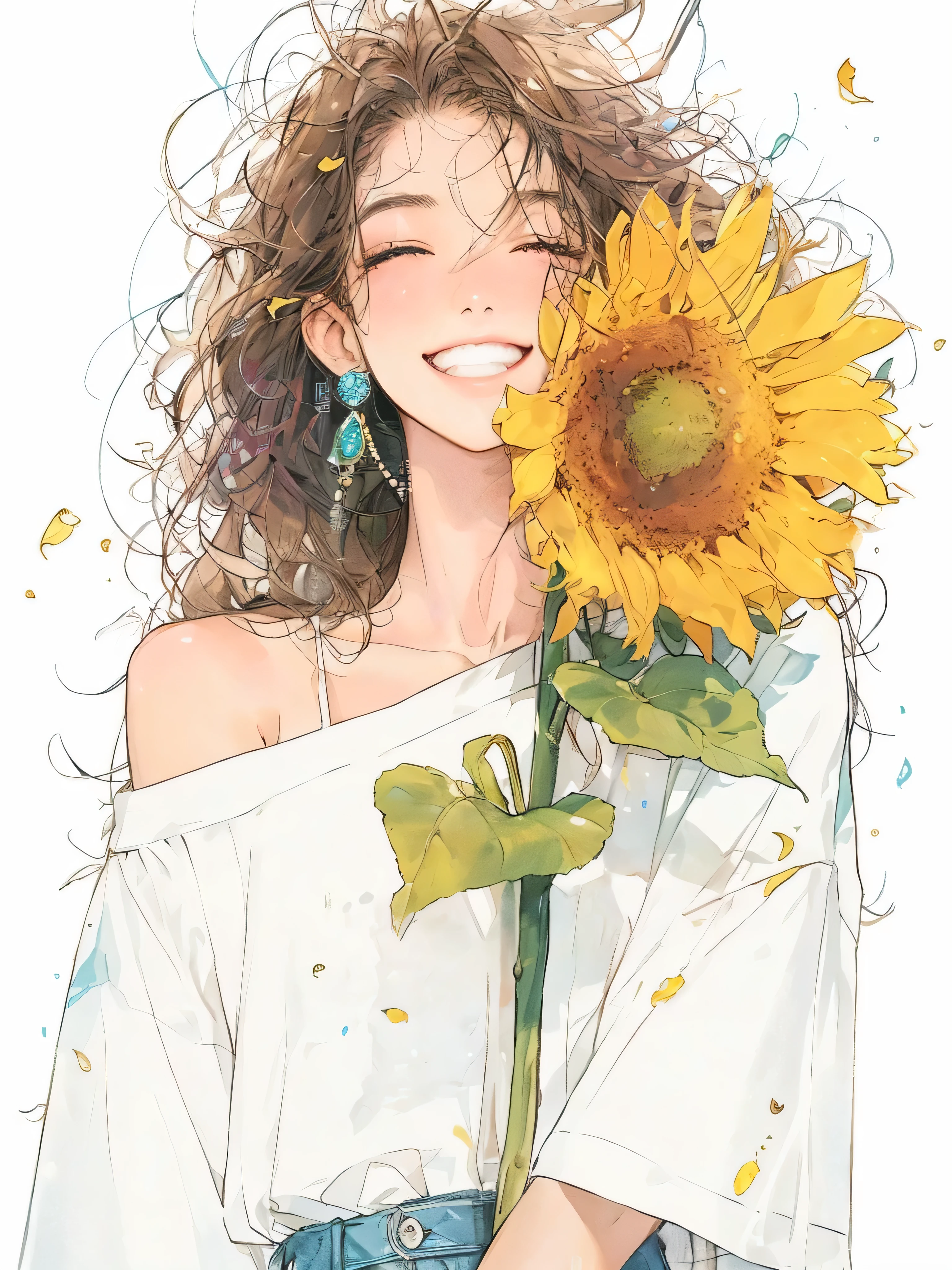 Anime Girl with sunflower in her hand, beautiful sunflower Anime Girl, author：Yang Jie, Beautiful anime portrait, (Anime Girl), author：Hiroshi Yamagata, beautiful Anime Girl, Flower-faced girl, Beautiful anime, Popular trends on artstration, Anime illustrations, Anime visuals of cute girls, There are flowers, High-quality fanart, Girl with a wreath, Beautiful anime woman