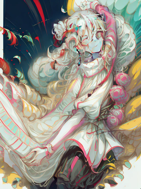 high quality、Colorful color palette、high quality изображения, girl, Laughing, Yandere, very long braid, lively