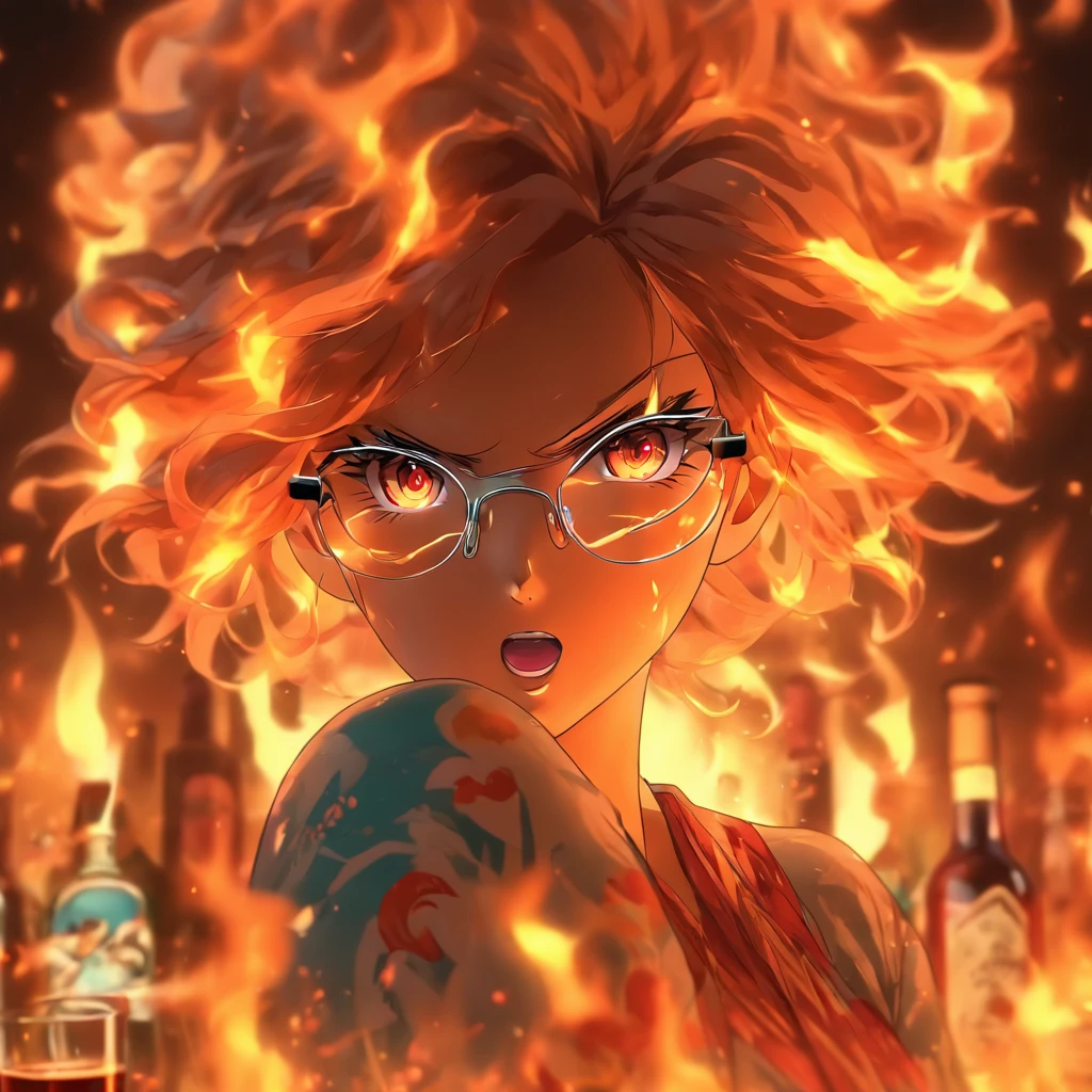 Glasses　woman　burn　liquor