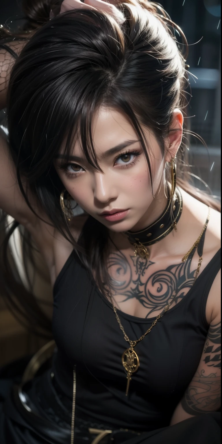 realistic girl with tattoos and piercings in the rain, handsome guy in demon slayer art, female anime style, female character, stunning anime face portrait, handsome japanese demon girl, detailed realistic character, badass anime 8k, realistic style 4k, realistic girl, beautiful androgynous prince, detailed digital art