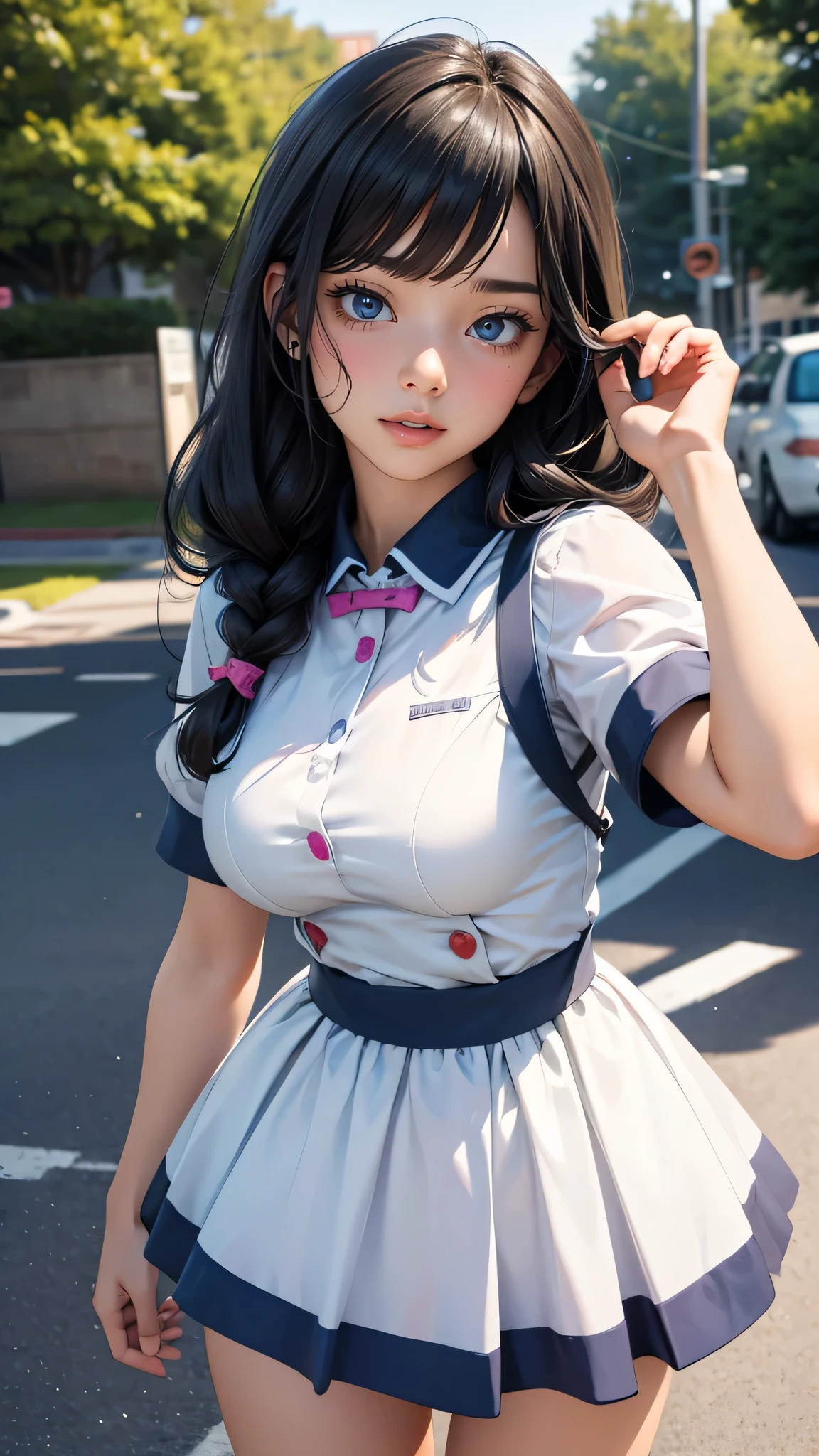 looking at viewer,high school girl,leaning forward,(random cute clothes),(random Lively pose),(Thin type),(large breasts),(random hairstyle),(Highest image quality, (8K), Ultra-realistic, Best Quality, High quality, High Definition, high quality texture, high detailing, Beautiful detailed, fine detailed, extremely details CG, Detailed texture, realistic representation of face, masterpiece, presence)
