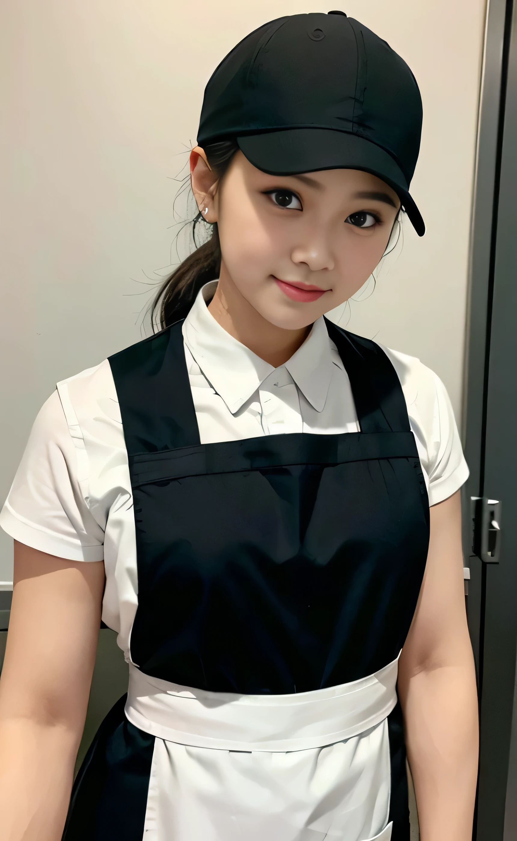(8K, RAW Photos, Highest quality, masterpiece:1.2), (professional photography, full colors, studio-caliber color grading), (Gravure quality for high-end fashion magazines), close up, BREAK,18 year old girl,(perfect long ponytail:1.1), crying a little, Harajuku style, Big Natural Color Lip, (Plumpy body:1.2), (smooth skin:1.1), (huge breasts:1.2 (expresses the roundness and softness of the chest area..:1.1 BREAK (waitress uniform, restaurant)