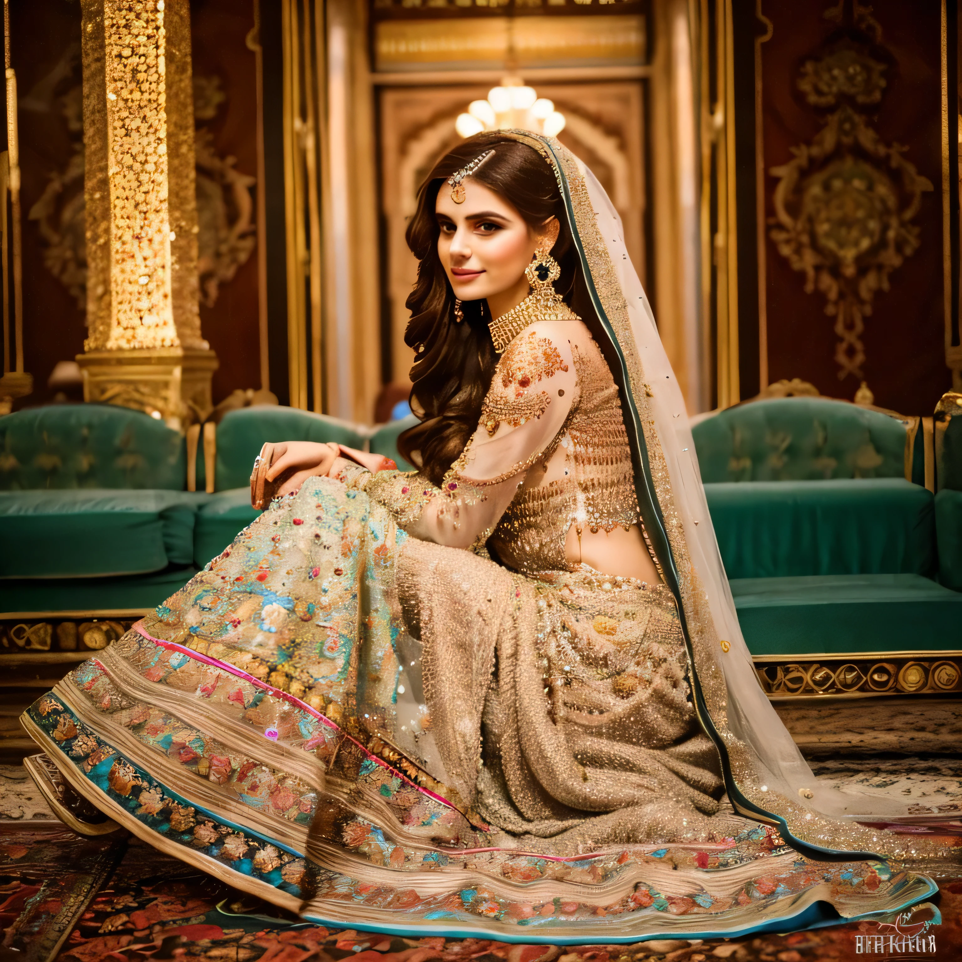 Beautiful Russian bride with Pakistani dress and henna in hand