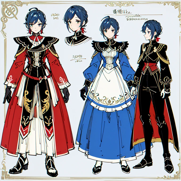 (Character Design Sheet, (((same character))), front, Side, back), 2D anime style, 1 person, asexual, long bangs, from Kamagurka, in pixiv, pixiv style, pixiv, whole body commission