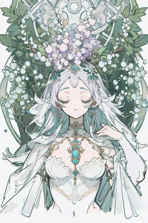 lilac, Forest Nymph, lily-of-the-valley, unearthly forest girl, Ideal Anatomy, hanging jewelry, beautiful girl, amazing body, The best proportions, European Victorian style, Greek style, Ancient goddess close up)))