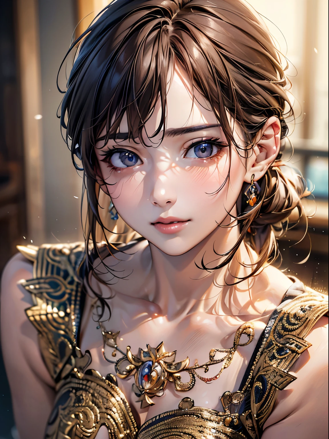 ((highest quality)),(超A high resolution),(Very detailed),(Detailed Description),((The best CG)),(masterpiece),super precision art、(highest quality、8k、32k、masterpiece)、(Realistic)、(Realistic:1.2)、(High resolution)、Very detailed、Very beautiful face and eyes、1 female、((Narrow eyes、Droopy eyes:1.4、Fine grain))、Tight waist、Delicate body、(highest quality、Attention to detail、Rich skin detail)、(highest quality、8k、Oil paint:1.2)、Very detailed、(Realistic、Realistic:1.37)、Bright colors