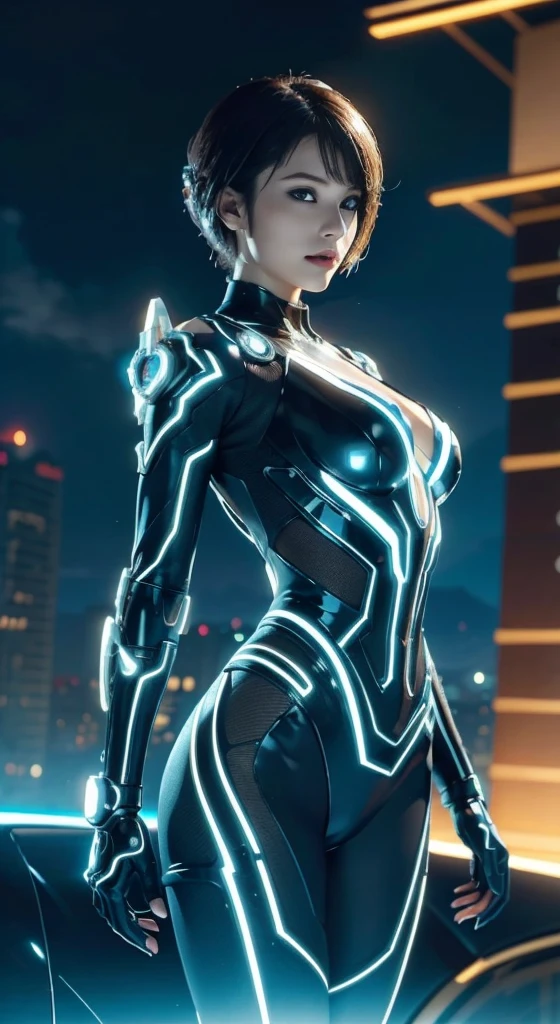 A translucent and mysterious mechanical girl，Futuristic Girl，Mechanical joint，Futuristic city background，Model shooting style, (Extremely detailed Cg Unity 8k wallpaper), The beauty of abstract stylization,，Surrealism, 8k, Super Detail, highest quality, Awards, Anatomically correct, 16k, Super Detail