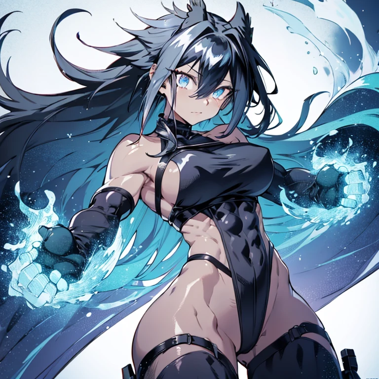 (waifu), elemental waifu, marle barrock, ((long hair)), (full body), (high resolution), (high res), great quality, mature, perfect eyes, strong shadows, detailed face, detailed abs, direct light, under light, strong jaw, massive ass, neon lights, thick thighs, long torso, wide waist, skinny torso, fit, perfect face, (colorful vibrant light),