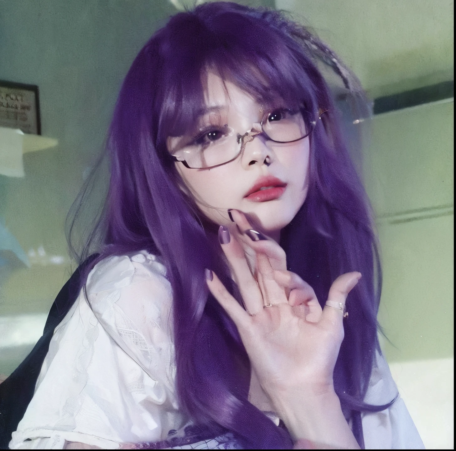 anime girl with purple hair and blood on her face, 1 7 - year - old anime goth girl, gapmoe yandere grimdark, portrait gapmoe yandere grimdark, misato katsuragi, inspired by Yukihiko Yasuda, detailed anime character art, 2 d anime style, horror manga, anime style”, sui ishida art manga,wearing glasses,purple hair,wearing glasses,purple hair,wearing glasses,purple hair,wearing glasses,purple hair,wearing glasses,purple hair,wearing glasses,purple hair,wearing glasses,purple hair,wearing glasses,purple hair