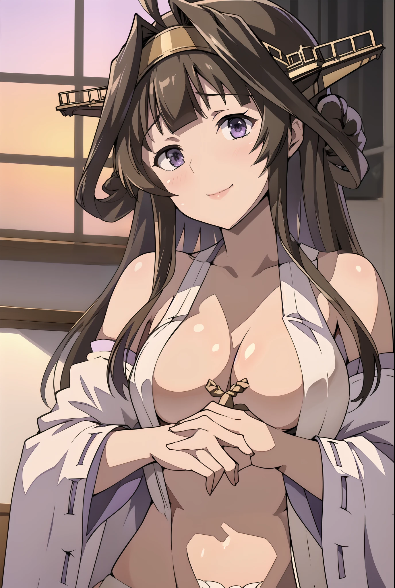 Ship Kongo, kongou, Ahoge, Brown Hair, Double good, Hair Bun, hair band, headgear, Long Hair, (Purple eyes:1.1), 

break looking at viewer, smile, blush, Full body,立っている
break リビング, Office Room, Lower Body,((nsfw))
break (masterpiece:1.2), highest quality, High resolution, unity 8k wallpaper, (shape:0.8), (Beautiful details:1.6), Highly detailed face, Perfect lighting, Extremely detailed CG, (Perfect hands, Perfect Anatomy),(panties), (bra), ((Flashy underwear)) In underwear, Skirt Lift,