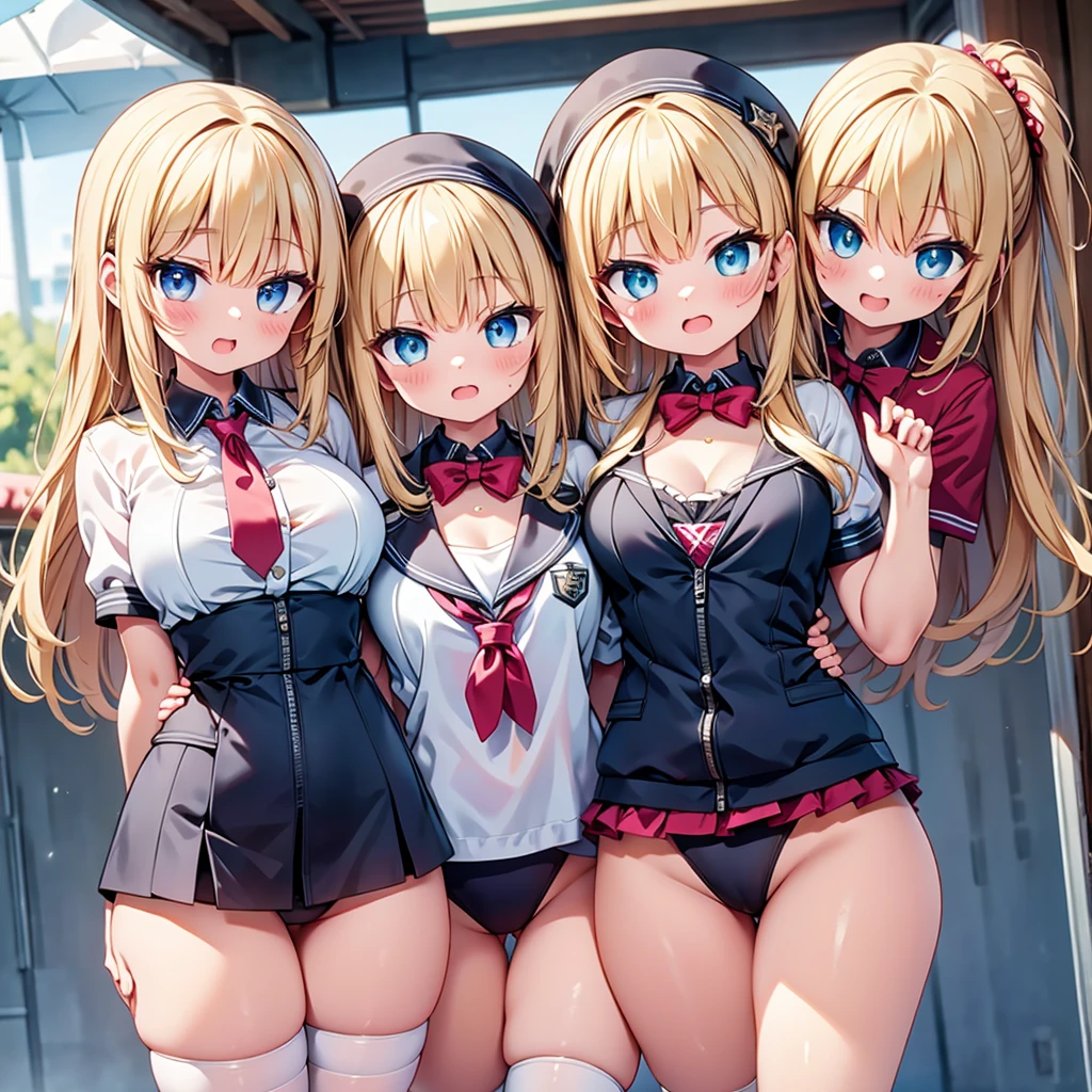 (cute eyes:1.2), (sparkling eyes:1.2), highest quality,wonderful,finely,extremely detailed CG Unity 8K wallpaper, (Stand in line:1.2), (3 girls, cute eyes, lifeguard, clothed), (midium breasts), (open mouth:1.1), (long tongue:1.1), (mouth drool:1.1), (black stockings:1.1),(Thighs:1.2),(Waistline:1.2)