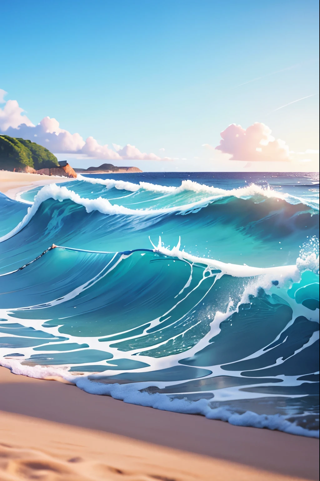 beach，blue，Waves，summer，Scene design