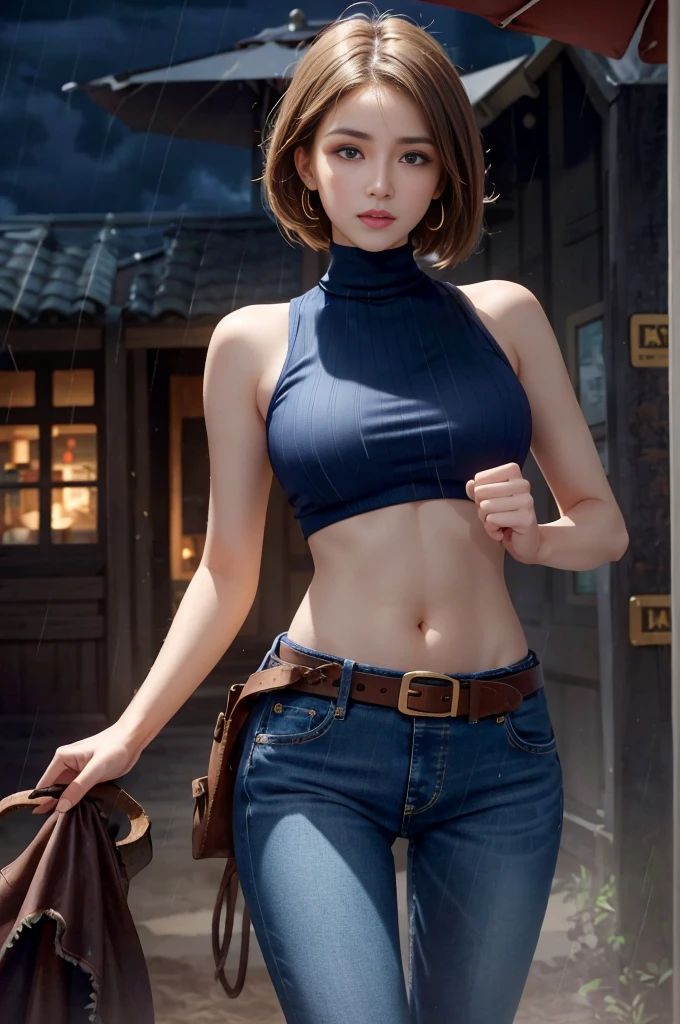 4k,1、(((topless))), High resolution, super detailed), 1 female, 28 years old, Final Fantasy Yuna x2, More mature, ((simple background)), plain background, ((There is nothing in the background)), surreal, Yuna's Final Fantasy costume, Yuna's original costume design from Final Fantasy X2, (((nsfw://www.Creative Uncut.。.。.and/Gallery-01/ff10-2-Yuna 2...html))), Denim shorts exposed to tatters, Features of asymmetrical clothing, belt on left hip, Optimal clothing simulation, not a necklace, 1 female, Windy nights, Yuna's Bob Hairstyles, Big breasts, cleavage, middle_chest, thick body, smile, , close up shot, shot from the front, zoomed in shot, Access HIPS image scope, smile with closed mouth, from head to waist, Characters looking at the camera, I'm watching you, Yuna FFX, blue bead earrings,(((Only the upper body is naked))),smile,(((amusement park))),(((dance)))