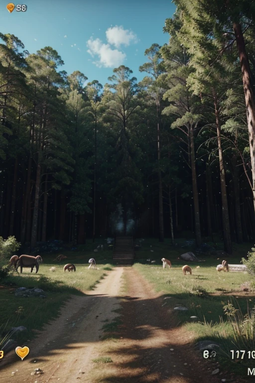a cartoon forest game with each phase is a different country from your typical animals, animalsland, gameplay, screenshot from game, screenshot from the game, ingame image, forestland, game map, mobile game background, gameplay screenshot with ui, g. one stage in Australia with a kangaroo, in another an ice mountain with penguins, in another a forest with a tiger, in another a forest with a bear, and so there will be 8 stages with various animals and the environment in which they live, a map game