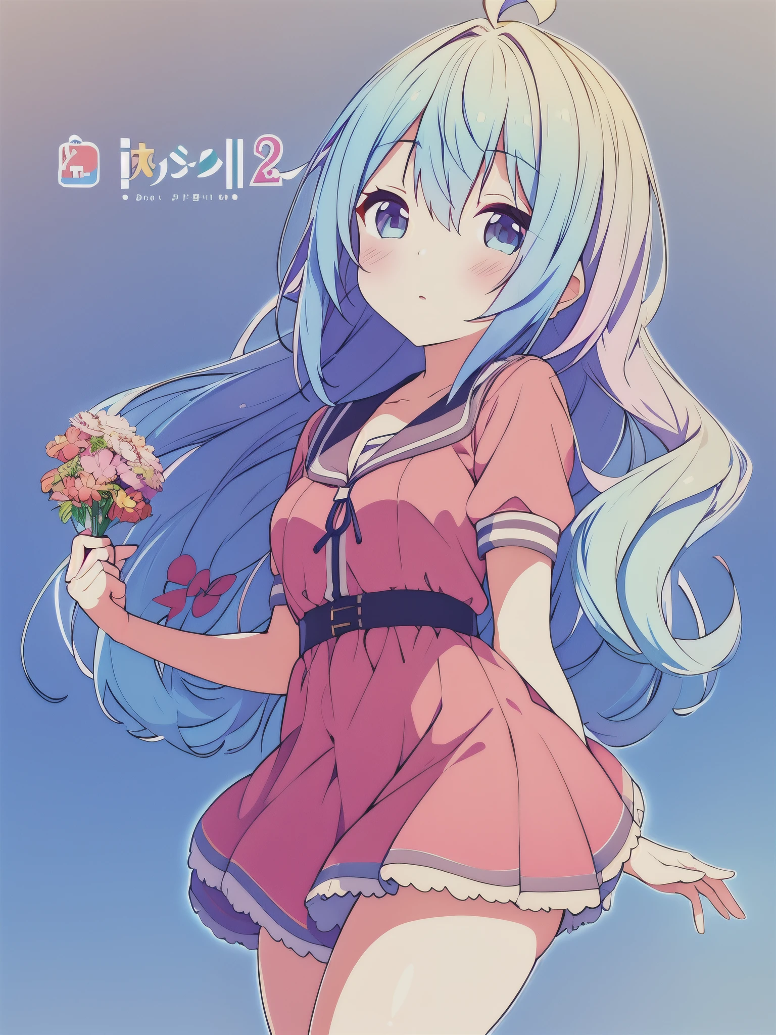 Chica anime con cabello azul y gafas sosteniendo un signo de la paz., Cabello rosado y ojos cian., Modelo de Youtuber virtual Live2D, Moe anime art style, holding a modest pose, I will deny the matter, , anime estilizado, my dress anime darling, mikudayo, en vestido, nanogirlv 2