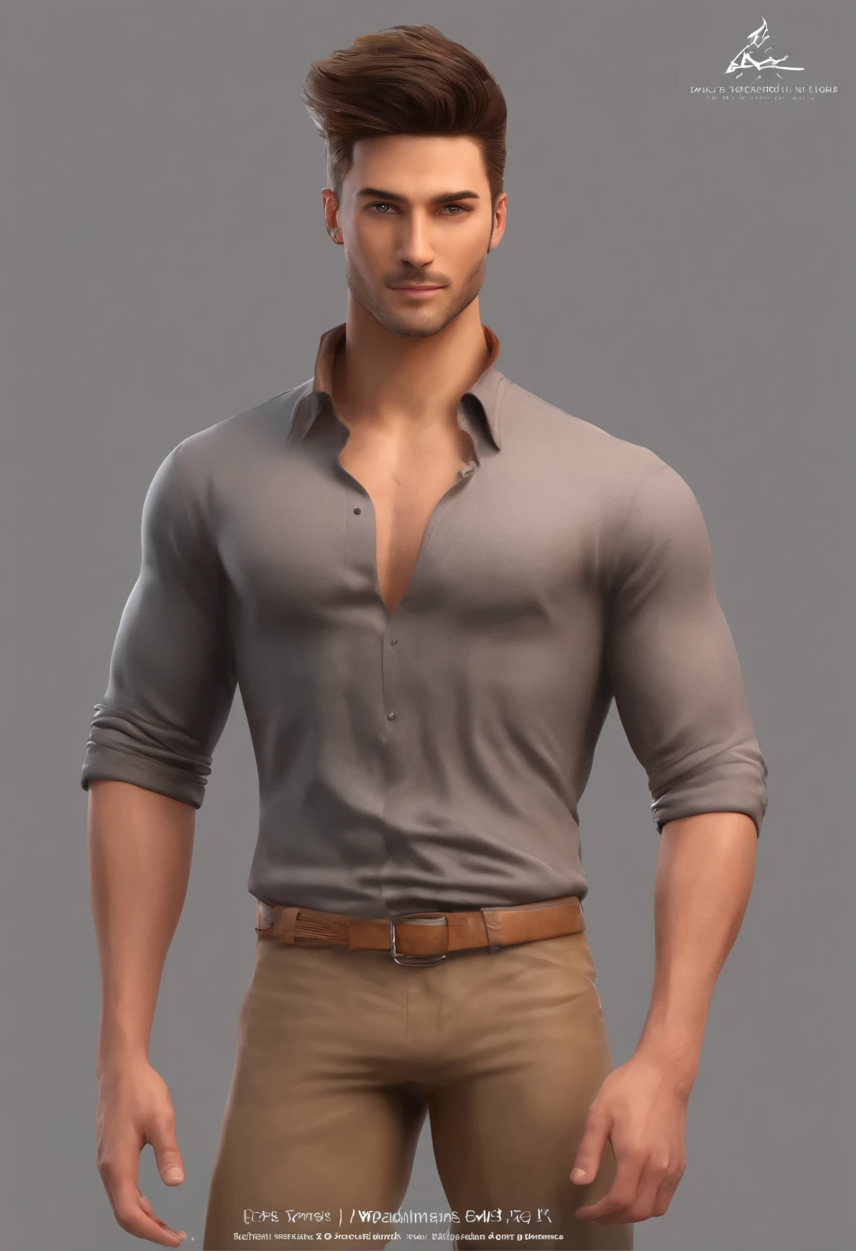 A handsome boy, 25 years old, brown spiky hair, light hazel brown eyes, masculine pose standing in a meadow, mysterious lighting, shirtless, wearing only a micro underwear, muscular physique, looking into the camera, half body shot, head to thighs,