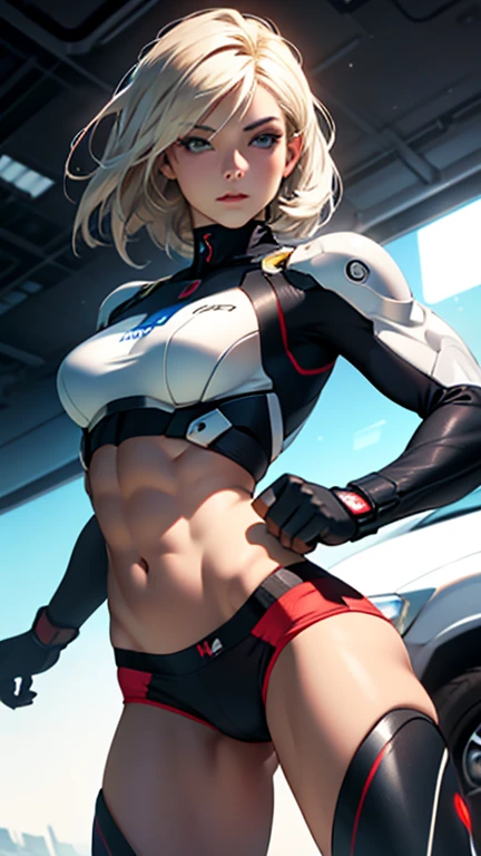 Beautiful cybernetic girl looking at camera in underwear detailed muscles realistic masterpieces dynamic poses 