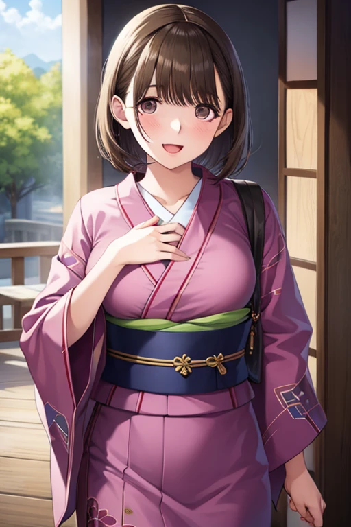 Adult women ponytail tall Narrow eyes smile Glare frivolous attitude yukata Wrap a cloth around your chest Loincloth Thick pubic hair Keep your hands on your hips fair festival