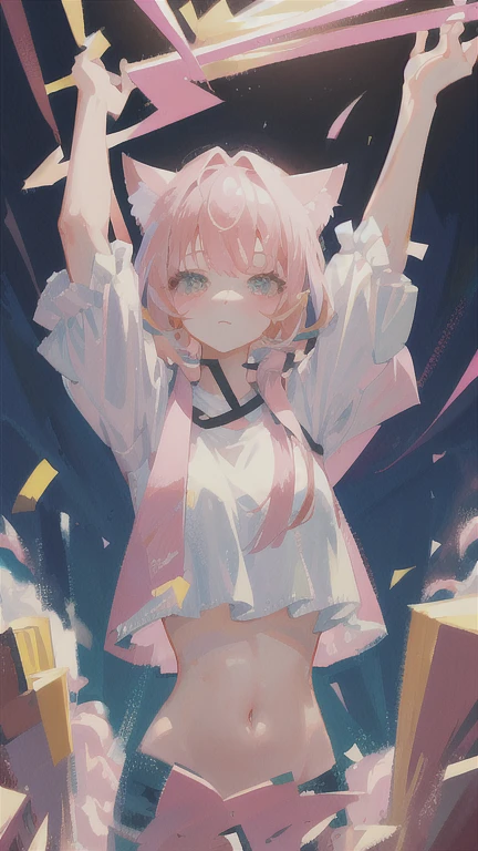 masterpiece, highest quality, Very detailed, figure,(One girl),Beautiful fine details, View your viewers, close, (breast focus), (Put your arms behind your back:1.2), Pink Hair, shy,Cat ear,naked