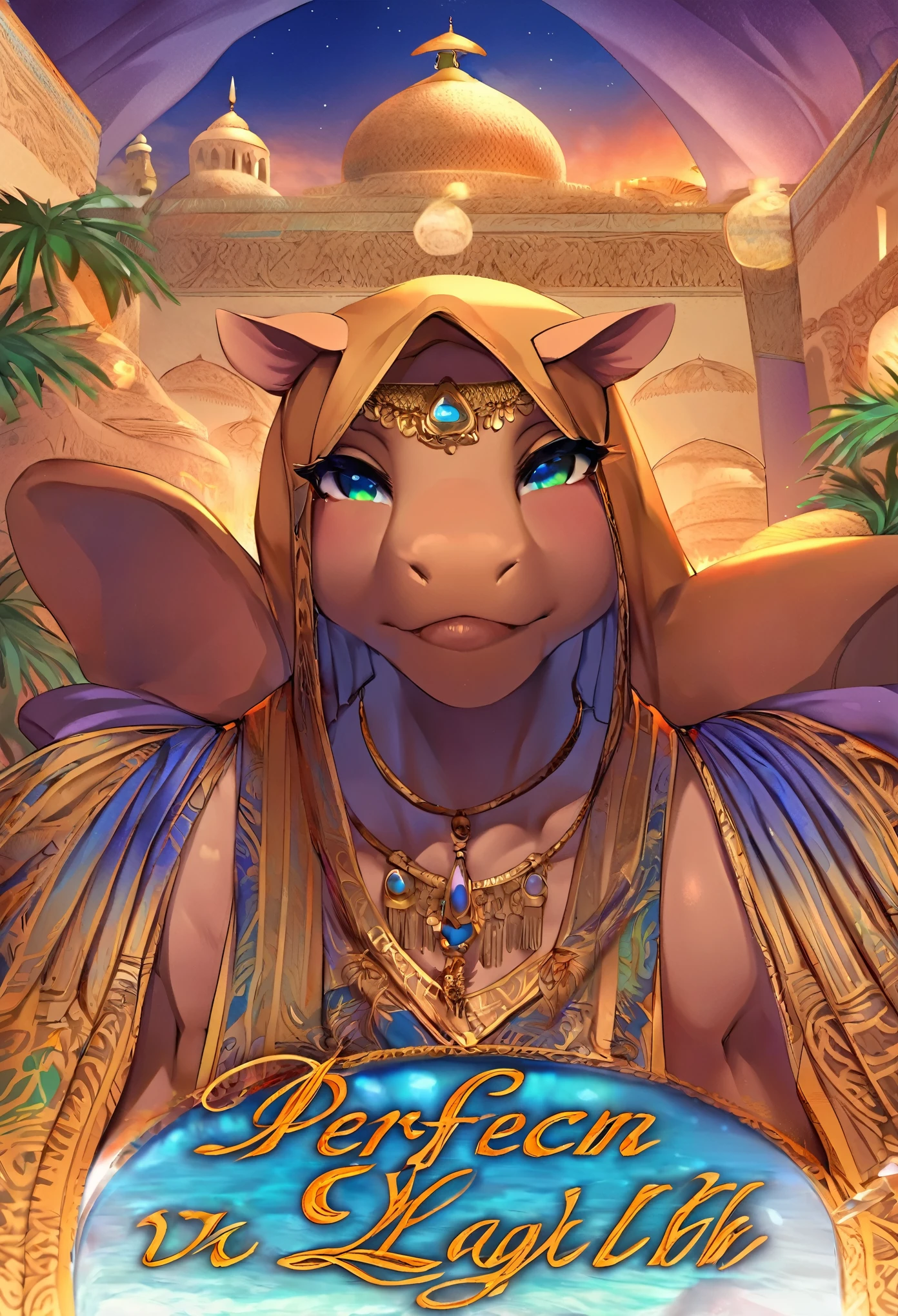 doujinshi cover_page, highres, top quality, best quality, paid reward available, unparalleled masterpiece, perfect artwork, absurdres, High-quality illustrations, super high resolution, detailed background, perfect anatomy, The Arabian Nights, Alf Laylah wa Laylah,