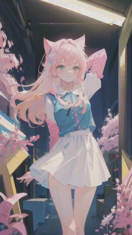 masterpiece, highest quality, Very detailed, figure,(One girl),Beautiful fine details, View your viewers, close, (breast focus), (Put your arms behind your back:1.2), Pink Hair, shy,Cat ear,naked