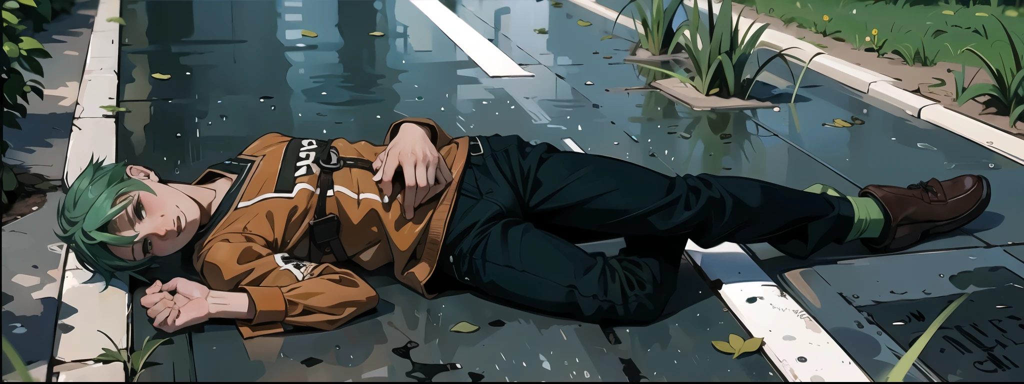 A dead boy with green hair is 16 years old, white pants.
