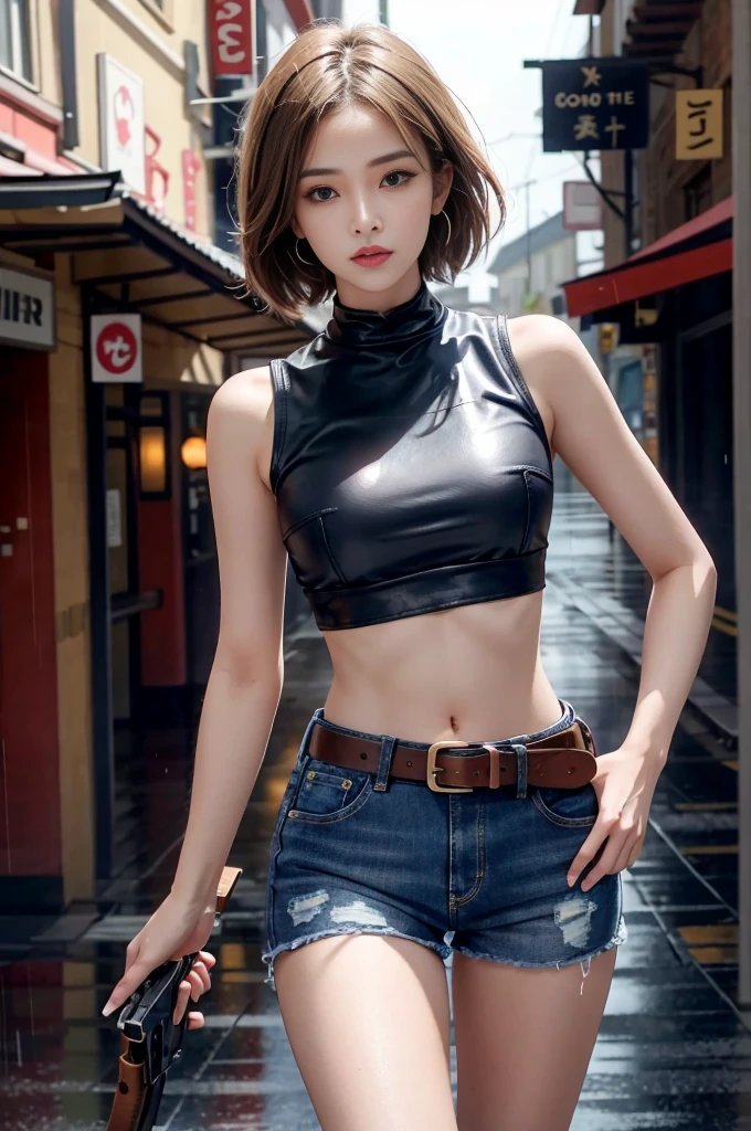 8K quality、High resolution、Realistic skin texture、High resolutionの瞳、woman、Sleeveless blouse、Miniskirt with no panties、Blondeショートポニーテール、thin、Bare crotch、リアルなwoman性器、Small breasts、Blonde、thin脚、Sweating profusely、Sweat accumulates in the chest、bar counter、Well-groomed navel、Lean forward、Touching the groin、Ecstatic expression、woman器から垂れる大量の白濁した液体、