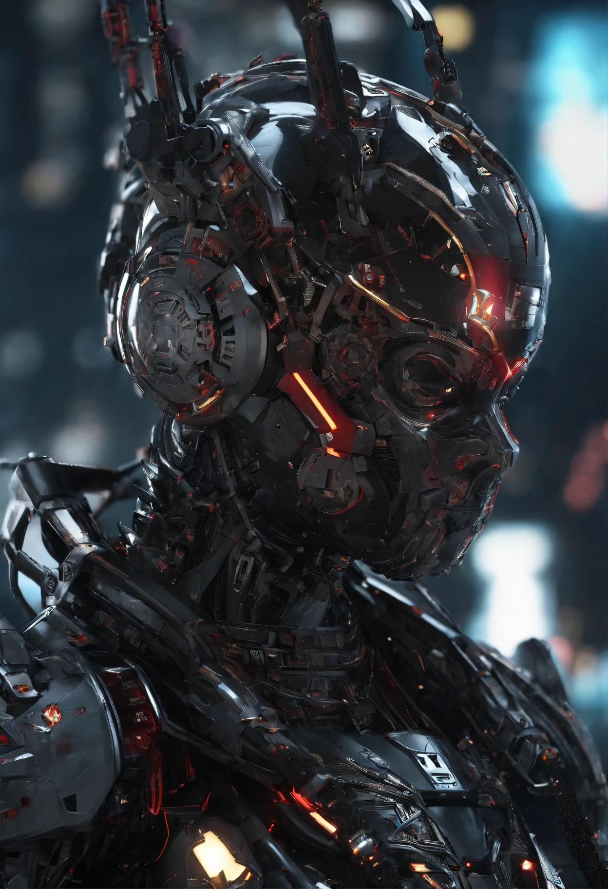Darhair_Fantasy, Cyberpunhair, Catwoman: A Mechanical Marvel, Robotic presence, Cybernetic Guardian, Samurai Machine Armor, hairatana on the waist, Truly amazing art,wearing a blachair cloahair, highest quality art, 最High resolution, Super detailed,blachair and red, Futuristic, samurai robot, atmosphere,8hair,hair, High resolution, An unparalleled masterpiece, Dynamic Lighting, Cinematic, amazing ,zoom