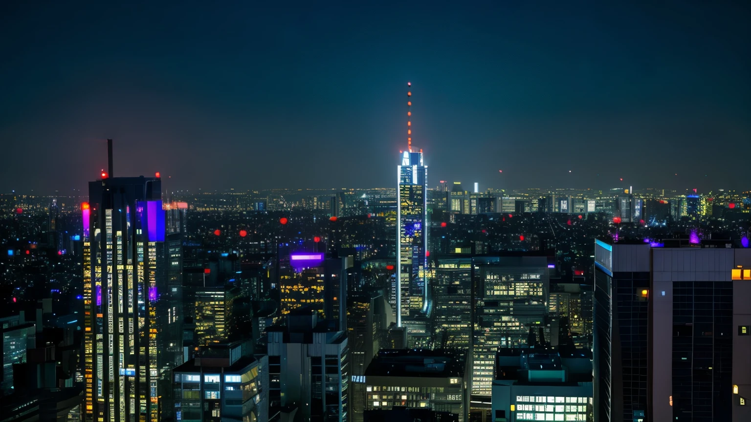 Night view from the rooftop of a Tokyo building