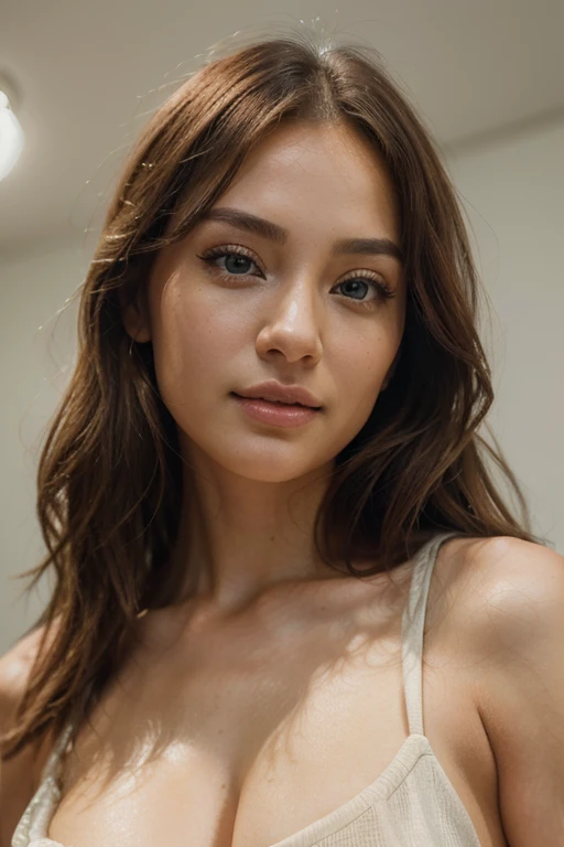 (best quality,ultra-detailed,realistic:1.37),portrait of Nicole Jung,green eyes,natural makeup,sexy girl,detailed features,intense gaze,soft lighting,subtle expressions,youthful beauty,gorgeous smile,flawless complexion,long wavy hair,stylish outfit,confident pose,vibrant colors,high-resolution image,personality shining through,photorealistic rendering,attention to every little detail,fascinating and captivating presence,perfectly captured essence,artistic masterpiece.