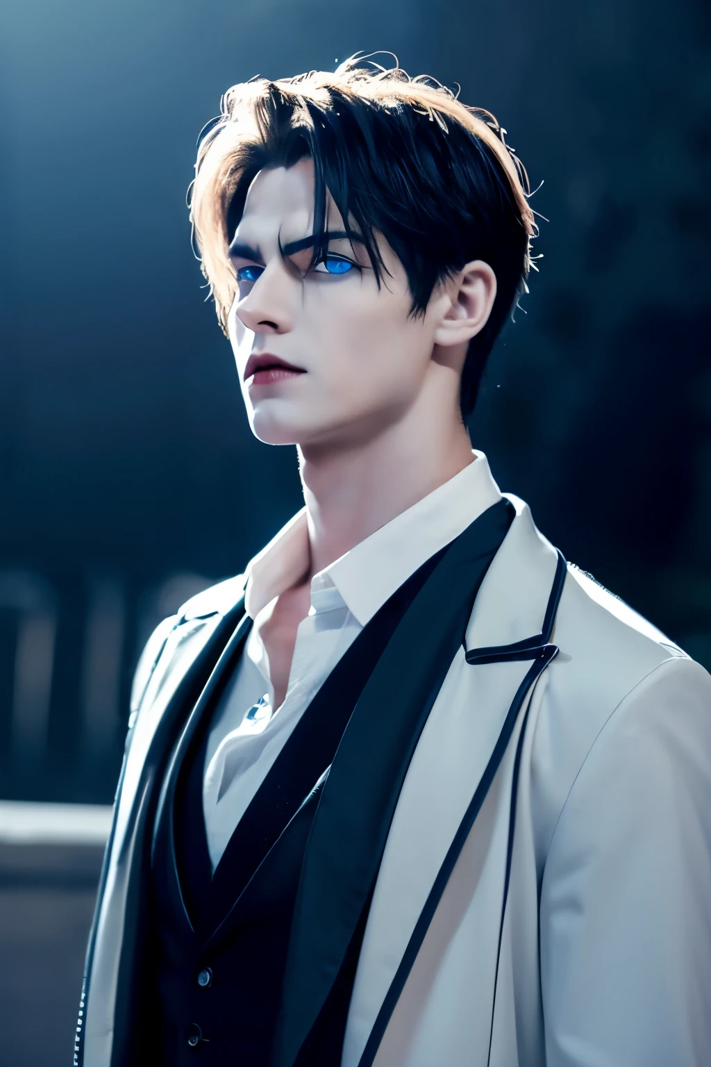 vampire　male　Lean but muscular　Blue eyes　cool　Tall　