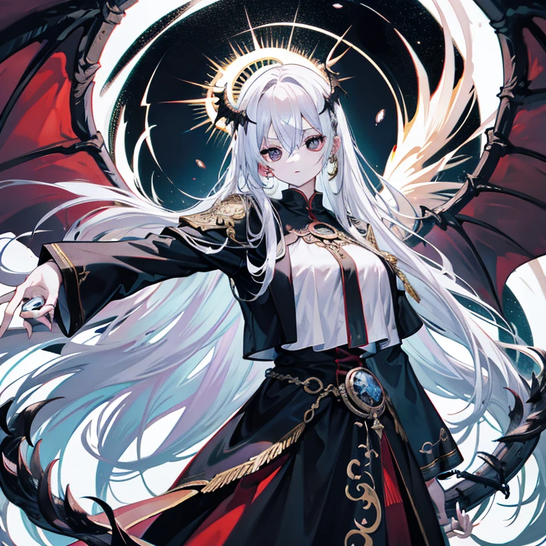 Looks holy looking monster angel,His entire body consists of a huge one-eyed eye,and metal rings around one-eyed eyes,The ring is crawling with eyeballs,Dragons have many wings on the white holy angel