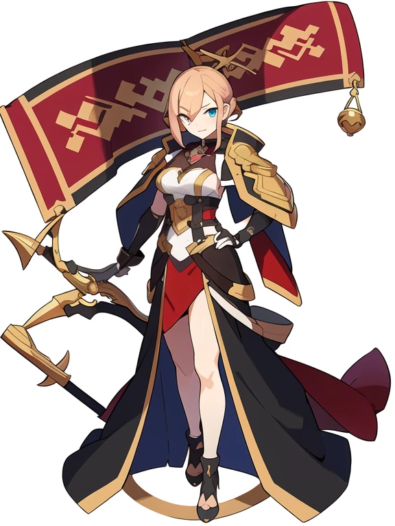 (stand posture), cute eyes, adult woman,, solo, high fantasy outfits, ((white background)), (full body), holding weapon,