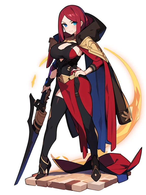 (stand posture), cute eyes, adult woman,, solo, high fantasy outfits, ((white background)), (full body), holding weapon,