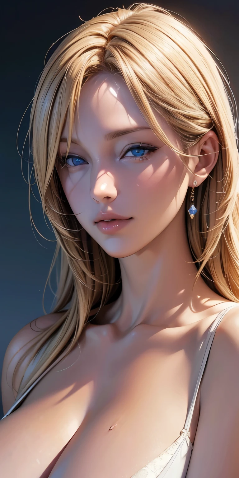 portrait, Practical, blue eyes, Blonde hair, Large Breasts, 4K resolution, High quality CG, Beautiful CG, Soft Light, 