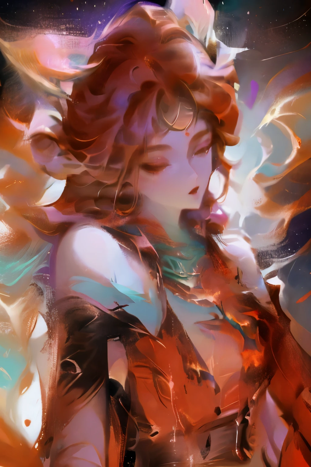 ( High quality , ultra detailed to hand ) ( careful hand ) Zodiac sign- Aries goddess , similar to latin goodness , Brave ,willful ,productive ,enterprising and humanitarian face . Moody, impulsive, impatient, assertive style . sunset reddish hair , transparent dress , in the ocean with sun , whole body , crystal fire eyes ( eye detailed ) . strong powerful make up look . Fire goddess .