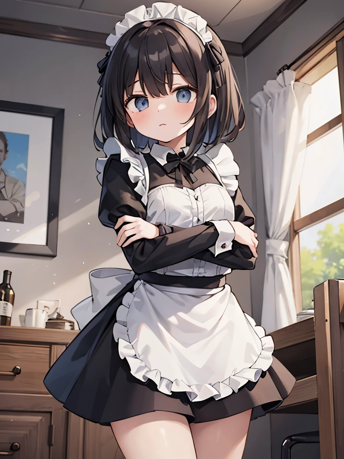 masterpiece, highest quality, One Girl, A maid outfit that only covers the chest，Legs are restrained