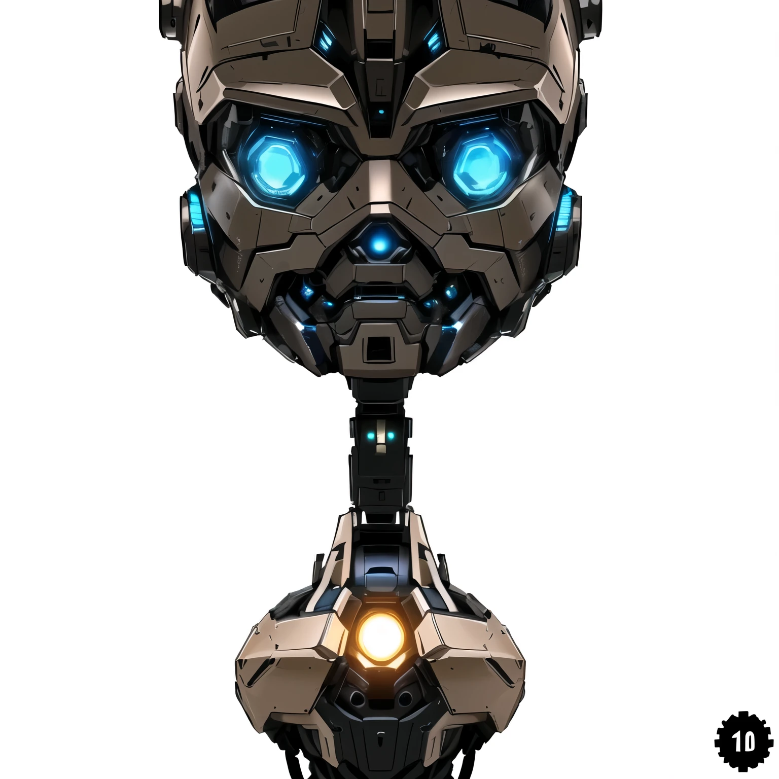 a close-up of a robot with a glowing head and a light on, beautiful robot character design, robot portrait, Arte do Exterminador do Futuro, robotic head, robot face, sci-fi face, sci - cara de fi, robotic face, robot face bust, robotic bust, sociedade cg!, robot concept art, sociedade cg - w 1 0 2 4 - n 8 - i