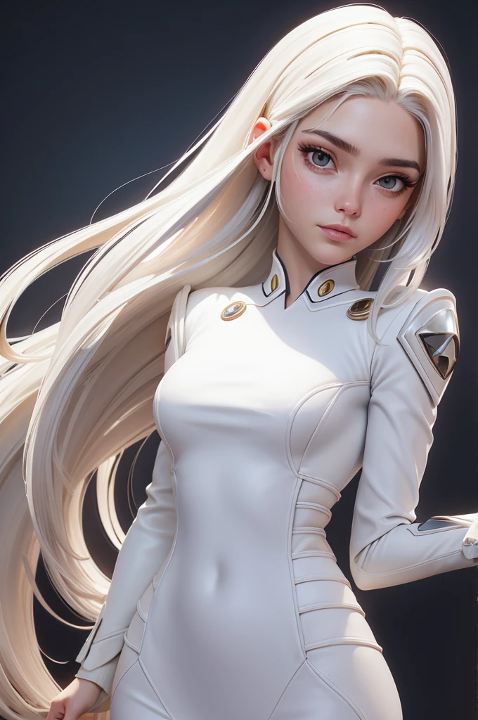 Mejor calidad, Obra maestra,pelo blanco, ojos dorados,ropa blanca, buscando, cuerpo completo,mecha de cabello,piel blanca,trenzas laterales