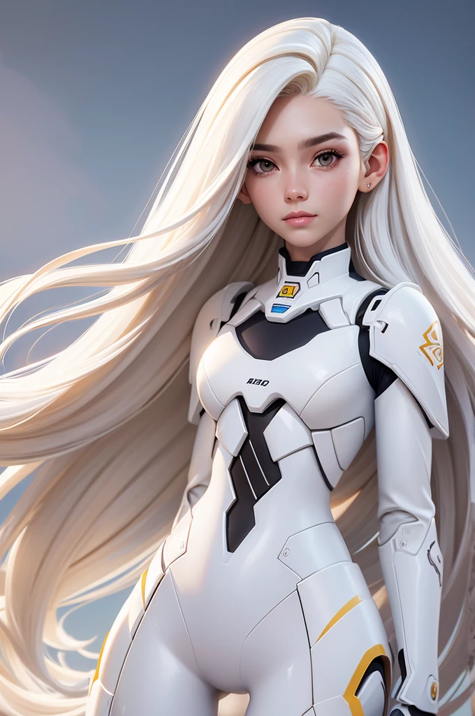 Mejor calidad, Obra maestra,pelo blanco, ojos dorados,ropa blanca, buscando, cuerpo completo,mecha de cabello,piel blanca,trenzas laterales