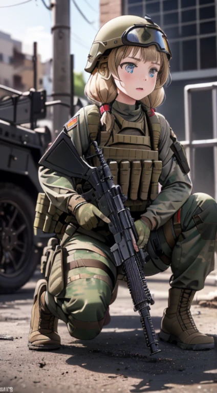 ((best quality)), ((masterpiece)), (detailed), perfect faceImmersed beautiful girl in the intensity of duty: Witness the power and precision of this realistic AI portrayal capturing a female soldier in action.  (RAQ photos, ultra-realistic, (masterpiece), The images are realistic in capturing the image of a very beautiful female soldier, a Japanese girl, with a perfect figure, the picture has three detailed patterns, full body with a six pack, performing her duties. holding weapons of war Beautiful female soldier with a gun and a helmet, infantry girl, military girl, soldier girl, beautiful female soldier, airsoft cqb, ready for combat, wearing tactical gear, closeup portrait shot, m4 sopmod ii girls frontline, cinematic shot ar 9:16 -n 6 -g, military photography, of a sniper girl in war, portrait shot