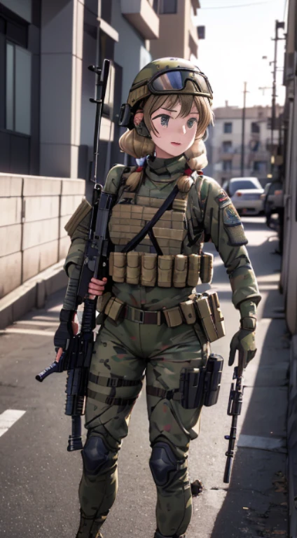 ((best quality)), ((masterpiece)), (detailed), perfect faceImmersed beautiful girl in the intensity of duty: Witness the power and precision of this realistic AI portrayal capturing a female soldier in action. (RAQ photos, ultra-realistic, (masterpiece), The images are realistic in capturing the image of a very beautiful female soldier, a Japanese girl, with a perfect figure, the picture has three detailed patterns, full body with a six pack, performing her duties. holding weapons of war Beautiful female soldier with a gun and a helmet, infantry girl, military girl, soldier girl, beautiful female soldier, airsoft cqb, ready for combat, wearing tactical gear, closeup portrait shot, m4 sopmod ii girls frontline, cinematic shot ar 9:16 -n 6 -g, military photography, of a sniper girl in war, portrait shot
