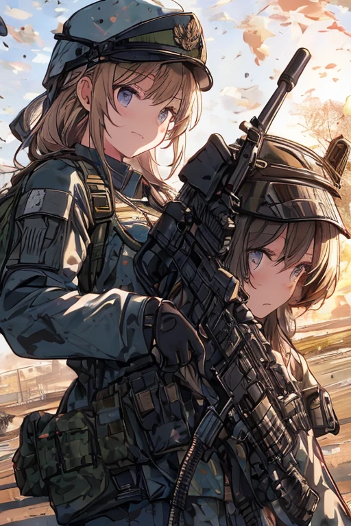 ((best quality)), ((masterpiece)), (detailed), perfect faceImmersed beautiful girl in the intensity of duty: Witness the power and precision of this realistic AI portrayal capturing a female soldier in action. (RAQ photos, ultra-realistic, (masterpiece), The images are realistic in capturing the image of a very beautiful female soldier, a Japanese girl, with a perfect figure, the picture has three detailed patterns, full body with a six pack, performing her duties. holding weapons of war Beautiful female soldier with a gun and a helmet, infantry girl, military girl, soldier girl, beautiful female soldier, airsoft cqb, ready for combat, wearing tactical gear, closeup portrait shot, m4 sopmod ii girls frontline, cinematic shot ar 9:16 -n 6 -g, military photography, of a sniper girl in war, portrait shot
