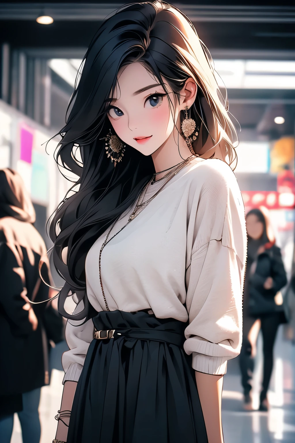 Flying debris、highest quality、shape、Very detailed、The finer details、High resolution、8K Dende Wallpaper、完璧なダイナミックな構shape、Fine and beautiful eyes、Winter casual wear、Medium Hair、Small breasts、Natural color lip、Bold sexy pose、A shy smile、Harajuku Style、20-year-old girl、Cute type、sexy shot looking at camera、