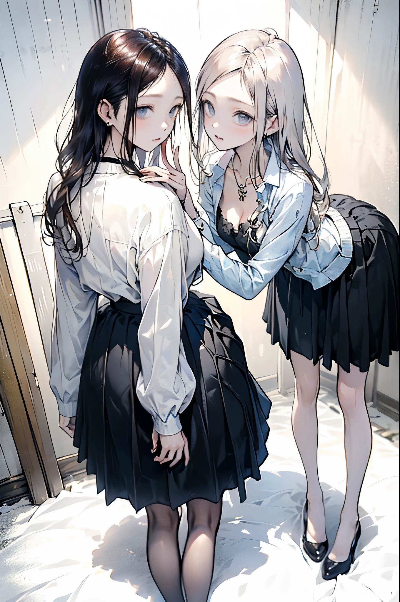 ((Biologically correct number of limbs))、(( Photo with face included))、4K、((Standing posture))、Masterpiece、((focus on the face))、((Symmetrical facial features))、Eyes with detailed description、Beautiful woman、Outstanding style、Beautiful clavicle、Beautiful legs、Beautiful Hands、Slender Body、(stockings、High heels)、Detailed depiction of faces、Small earrings、necklace、(Jacket、shirt、(Checked skirt))、profile、tie、Holiday theme park、(((White oak)))、Droopy eyes、Photographed from diagonally in front、(((Black and White)))、(((Pencil illustration)))、