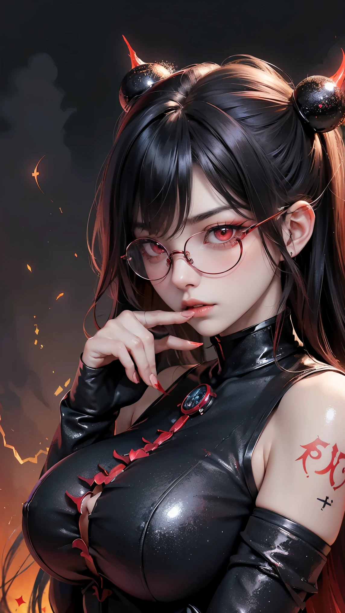 (highest quality,High resolution:1.2),(dark,Threatening:1.1),(Bad luckな:1.1),(devil,Satan,Lucifer:1.1),(devil的な:1.1),(Bad luck,Bad luckな:1.1),(Powerful figure:1.1、Big Breasts、Glasses) 、 ((((Huge glasses, Nerd Glasses, thickメガネ, Round Glasses)))),(((Big Breasts)))、(devil'tail)、(Red eyes glow:1.6)、(Red glowing eyes,Sharp teeth:1.1),(Black wings,thick,shabby:1.1),(hellish landscape:1.1),(fire,sulfur:1.1),(Threatening雰囲気:1.1),(dark shadows,Threatening presence:1.1),(Bad luck clouds,Stormy Skies:1.1),(dark,Spooky atmosphere:1.1),(Bad luck aura,Evil energy:1.1),(dark aura,cigarette:1.1),(intense heat,Burning Flames:1.1),(Surreal,Nightmare Visions:1.1),(Predicting the end:1.1),(Twisted corners,Fiery crown:1.1),(Bad luck whispers,devilのような笑い:1.1),(Cries of pain,echoing screams:1.1),(Bad luck symbols,Ancient runes:1.1),(Mysterious Relic,dark artifacts:1.1),(Infernal Ritual,Ritual sacrifice:1.1),(devil的な minions,creatures of darkness:1.1),(Desolate,Barren Wilderness:1.1),(University of the Soul,Suffering Soul:1.1),(Eternal Damnation,A hopeless existence:1.1),(The Last Autumn,The world was in chaos.:1.1),(malicious presence,darkness personified:1.1),(Entrance to the underworld,Nightmare Realm:1.1), Understood, Beautiful and delicate face, Understoodですか, Beautiful and delicate eyes, perfectly balanced face, High resolutionスキン, Fine skin, Optimal ratio of four fingers to one thumb, Place your arms under your chest, Red tattoo on lower abdomen、oh!, Wide Hips, Smooth abdomen, thin, Pale skin, __fashion__, __hair__:1.25)、Digital single-lens reflex camera、 Absurd、(Tabletop: 1.3), (Maximum resolution: 1.2), (Ultra HDTV: 1.2), Cinematic Light, Beautiful Eyes and skin, detailed facial features, , (Sharp focus: 1.2), (Focus on the face:1.2),Perfect Style, Beautiful Face, Acura, Anatomically correct, Highly detailed face and skin texture, Beautiful Eyes, double eyelid, thin eyebrows, Glitter Eyeliner: 1 natural cheeks, Glowing Skin, Fair skin: 1.2, (Glossy Lips: 1.4),(Embarrassed look: 1.2),Highly detailed face and skin texture, Beautiful Eyes, double eyelid, natural cheeks, Glossy Lips: 1.4,Exposed cleavage、charm的な。charm、 Beautiful devil woman from hell, Surrealistic female portraits by David Hockney and Alphonse Mucha,