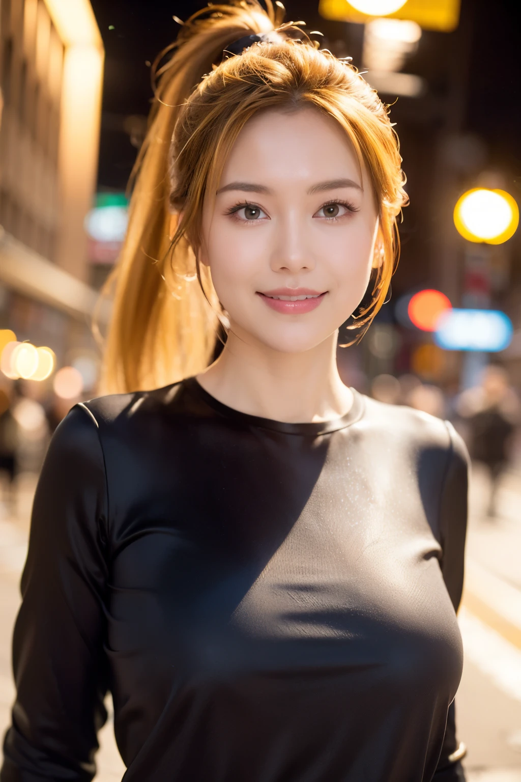 (8k、Raw photo、highest quality、masterpiece:1.2)、(realism、Photorealistic:1.37)、Ultra-detailed、超A high resolution、 (Broken glass:1.4),(Broken Scene:1.3),(Glass fragments:1.3), (Moving lines),(Light Line),(Speed Line),(Spreading from the center),1 girl、Seeing the viewer、Beautifully detailed face、Laughter、narrow、(Narrow waist) :1.3)、Lifting shirt、beautiful detailed skin、Skin Texture、floating hair、Professional Lighting、On the street、Upper body、Human whole body、Hair length、blonde、ponytail
